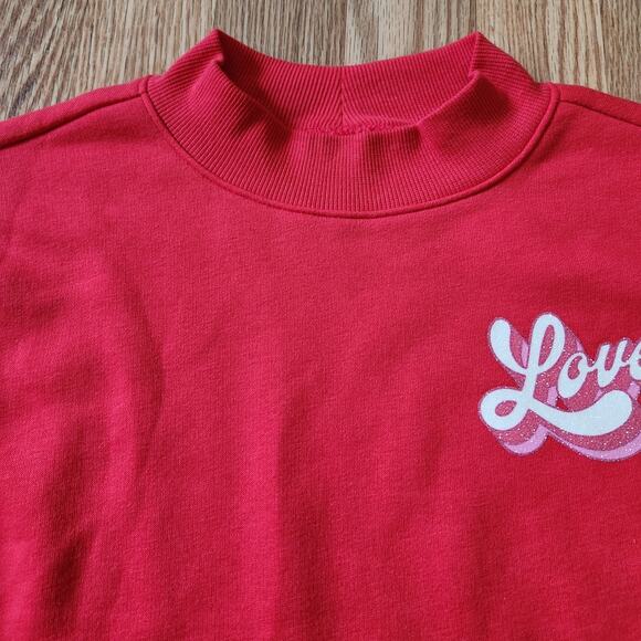 Old Navy Sweatshirt Girls Size Large 10-12 Red 'LOVE' Boxy Fit - Picture 3 of 7